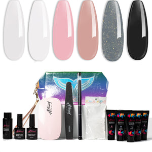 Poly Nail Gel Kit with LED Lamp, Slip Solution, Black and Shimmer Grey Poly Nail Gel All-in-One Kit