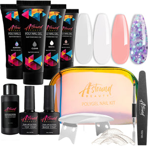 Poly Nail Gel Kit with LED Lamp, Slip Solution and Glitter Poly Nail Gel All-in-One Travel Kit