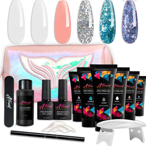 Poly Nail Gel Kit with LED Lamp, Slip Solution and Glitter Color Poly Nail Gel All-in-One Kit