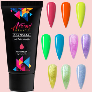 Poly Nail Gel Kit with 10 Neon and Sparkling Glitter Color Poly Nail Gel