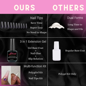 Nail Tips and Glue Gel Lazy Girl Poly nail gel Kit - 3 in 1 Nail Glue and Base Coat, Coffin Nail Tips with UV Lamp - All-in-One Polygel Kit