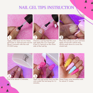 Gel X Nails - 2 in 1 Nail Glue and Base Coat with Clear and Apricot Color, UV LED Lamp with 500Pcs Coffin Nail Tips - All-in-One Gel Nail Polish Kit for Nail Extension