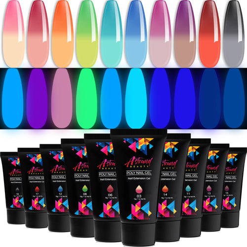 Poly Nail Gel Kit with 10 Mood Change and Glow in the Dark Color Poly Nail Gel