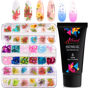 Mix Dried Flowers and 60g Clear Polygel Combo Set