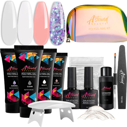 Poly Nail Gel Kit with LED Lamp, Slip Solution and Glitter Poly Nail Gel All-in-One Travel Kit
